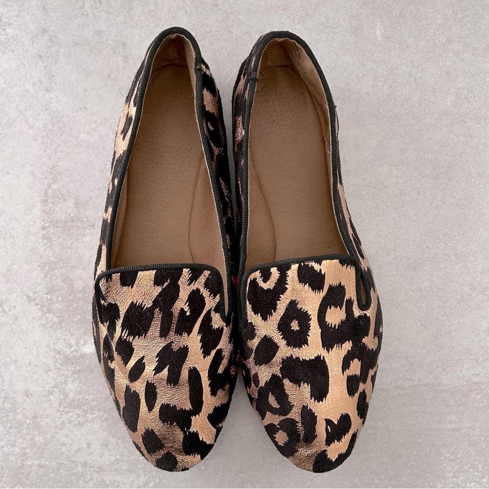🌼 BP Metallic Leopard Jacquard Fabric Smoking Loafer Flats, 8